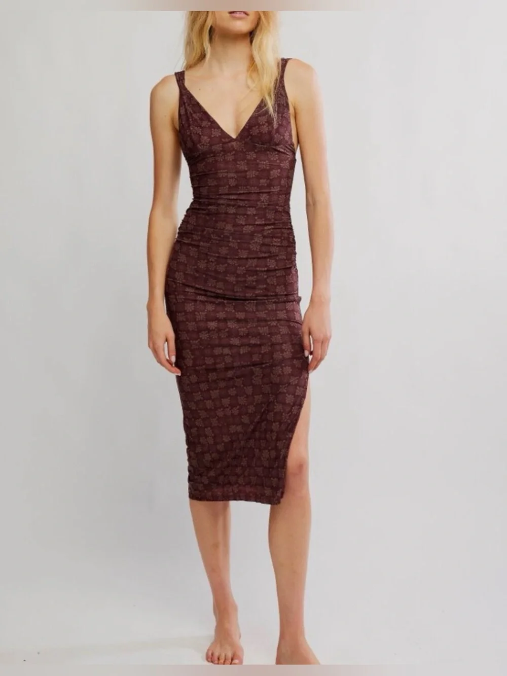 FREE PEOPLE Long Live Printed Mesh Slip / Brown Combo Small NWT